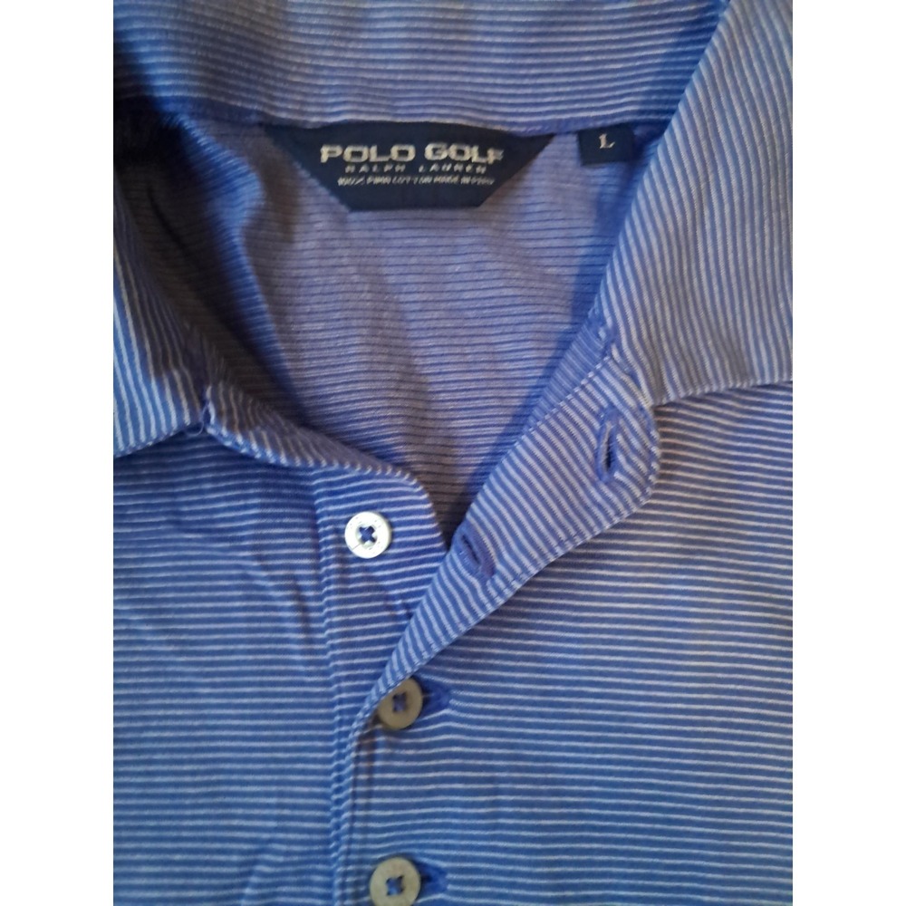 Polo Golf Ralph Lauren Shirt Mens Large Blue White Stripe Short Sleeve cotton
